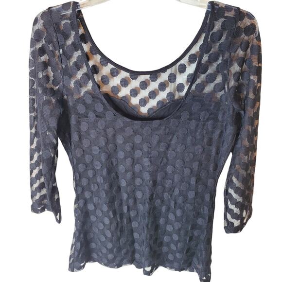 Guess Sheer Black Polka Dot Blouse, Large - Picture 3 of 6